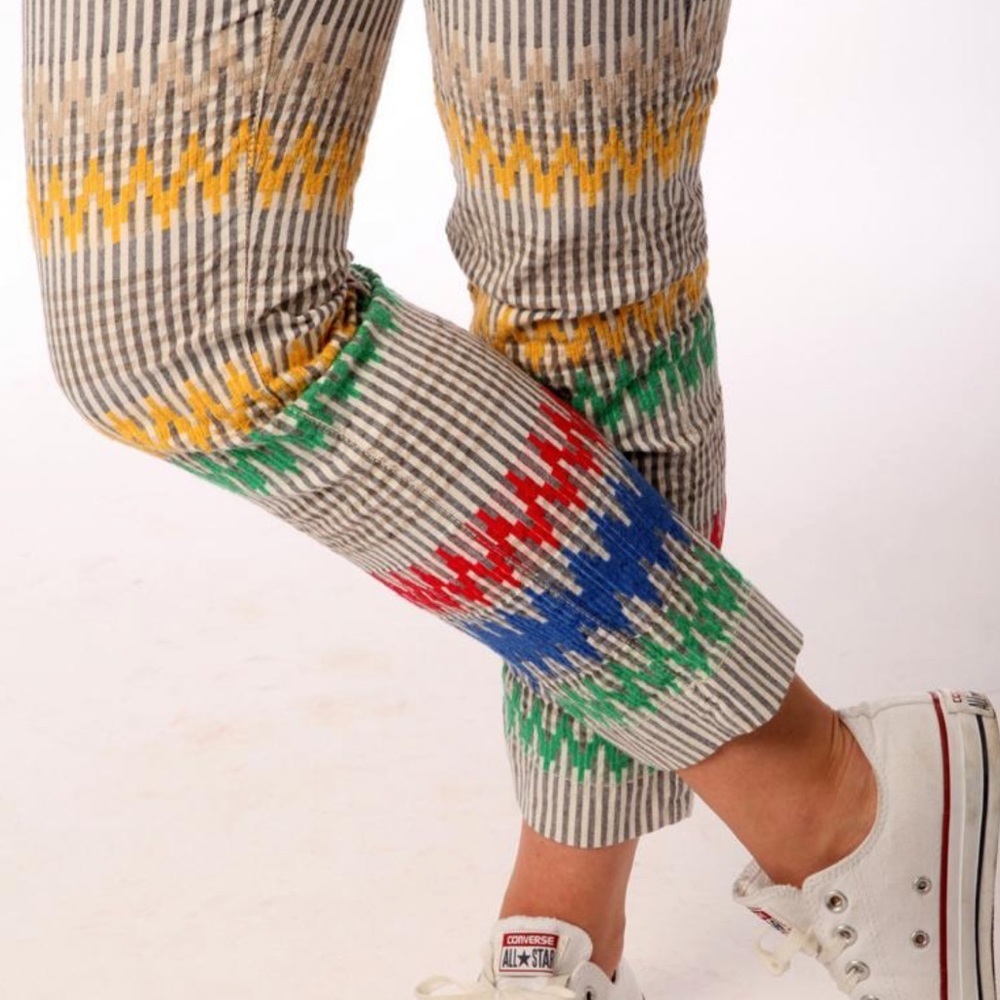 Anthropologie Cartonnier striped embroidered cropped pant 0 - Picture 3 of 13
